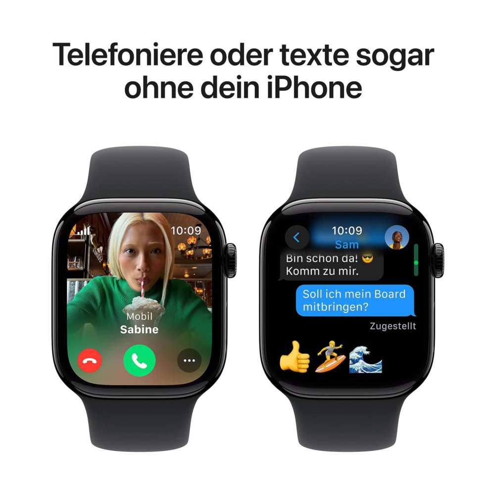 Apple Watch Series 10 (GPS + Cellular) 46mm Aluminium Diamantschwarz/Schwarz M/L Diamantschwarz